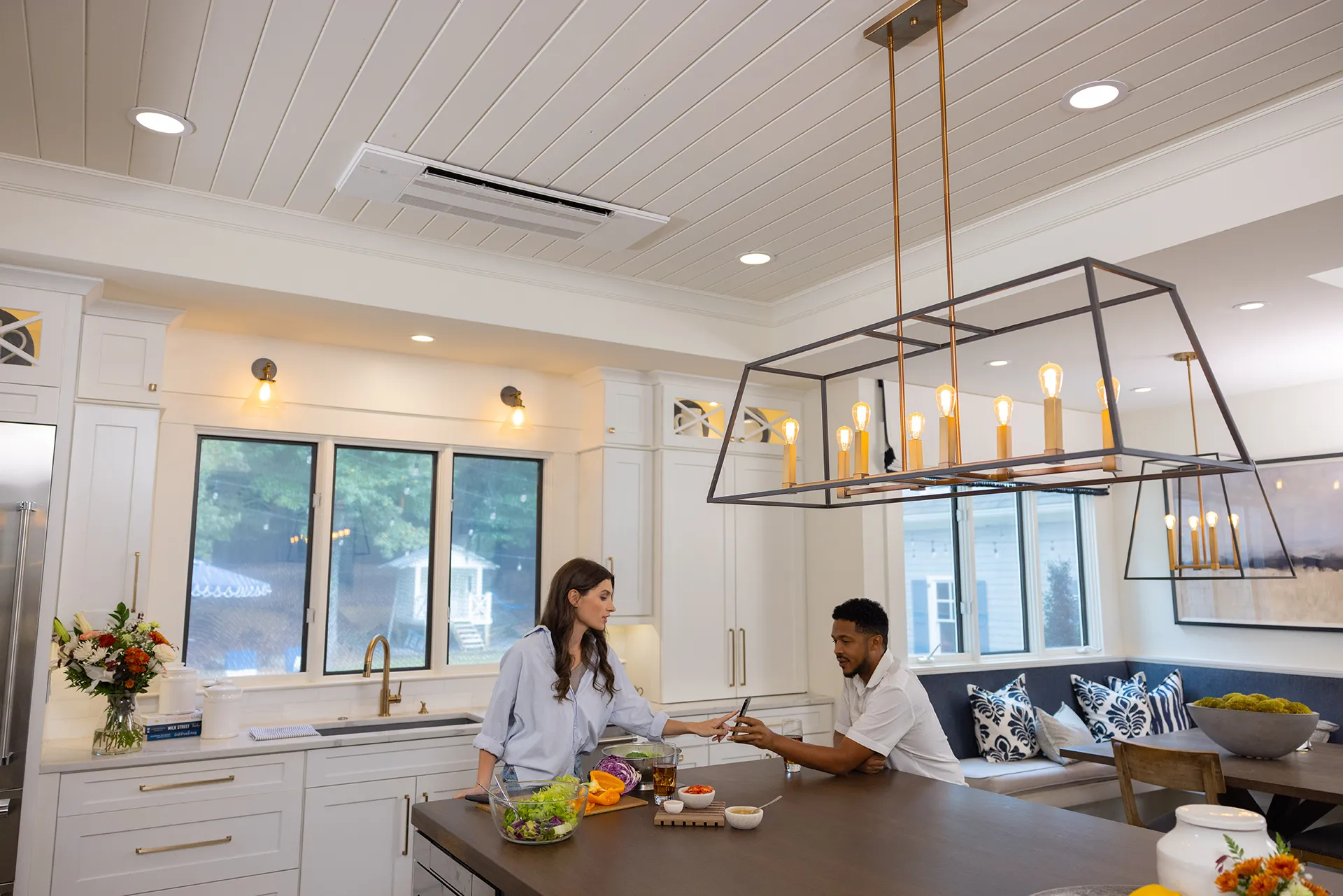 Ceiling cassette unit in modern kitchen setting