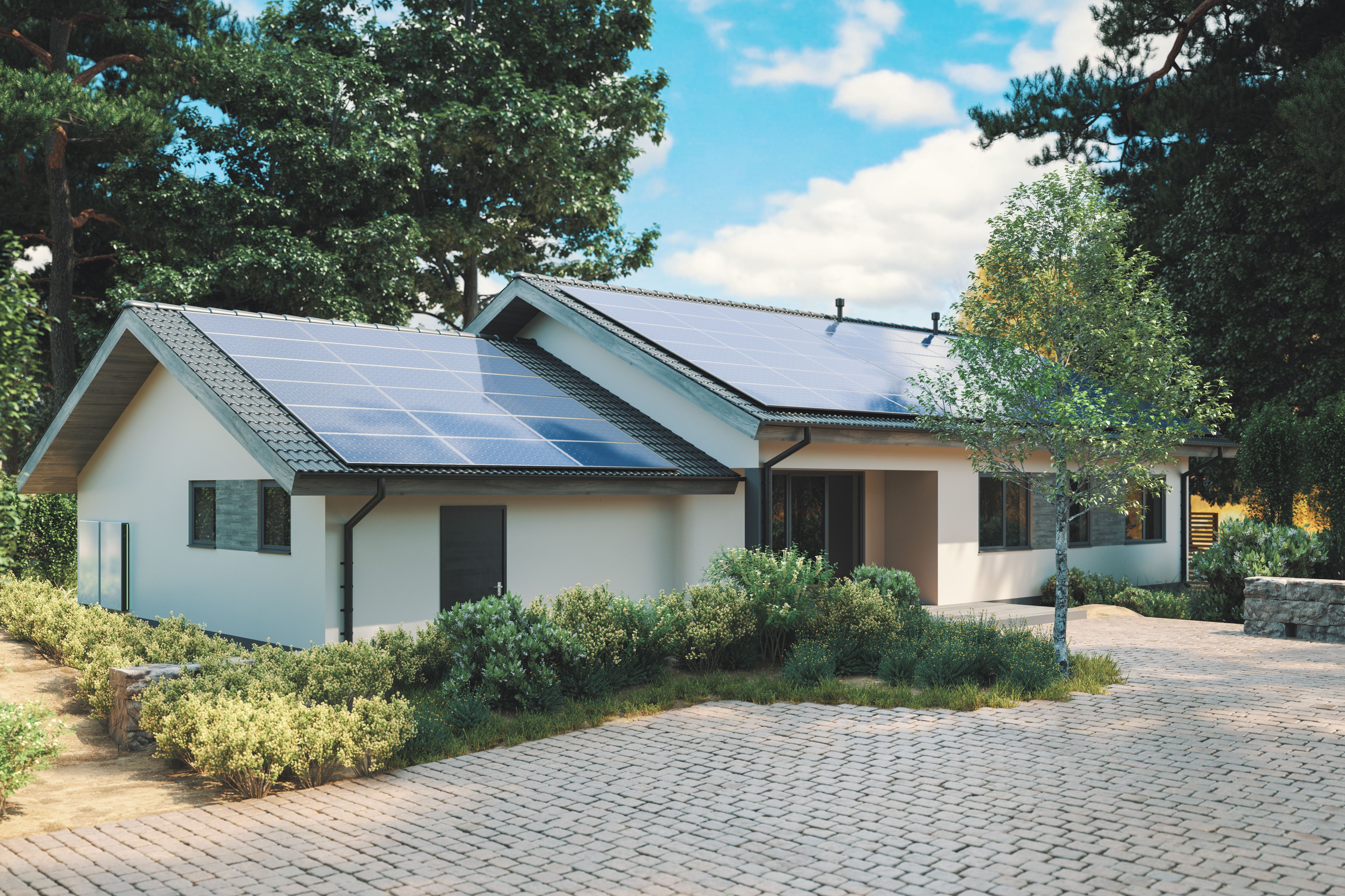 Home with solar panels on roof