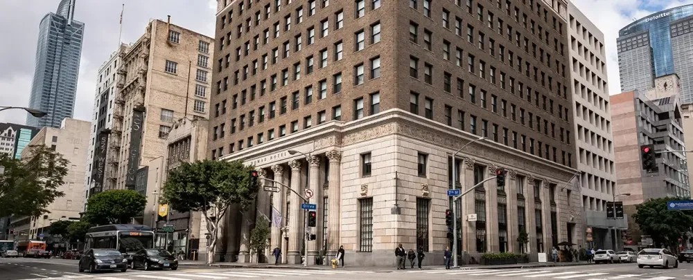 NoMad LA Hotel architecture building street city urban outdoors travel business downtown house office town courthouse facade daylight university flag window construction