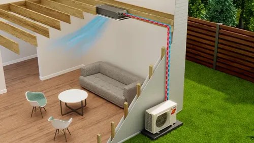 Graphic rendering of full residential heat pump system